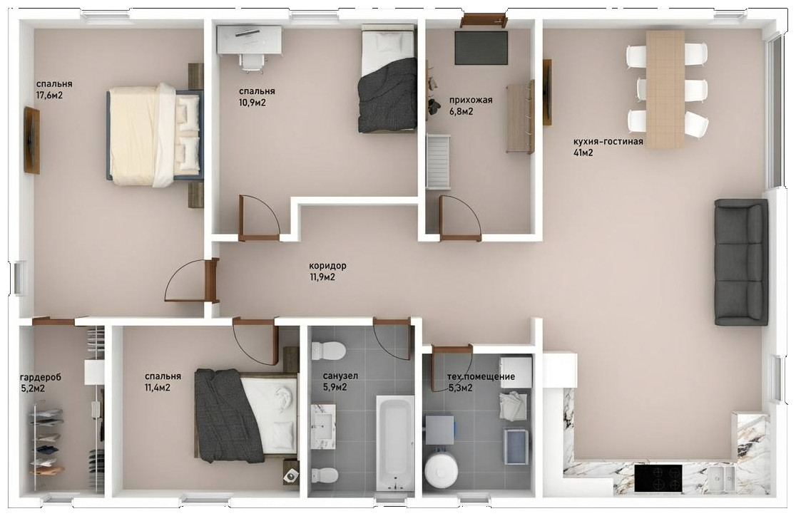 Планировка дома 117 м² с площадями комнат