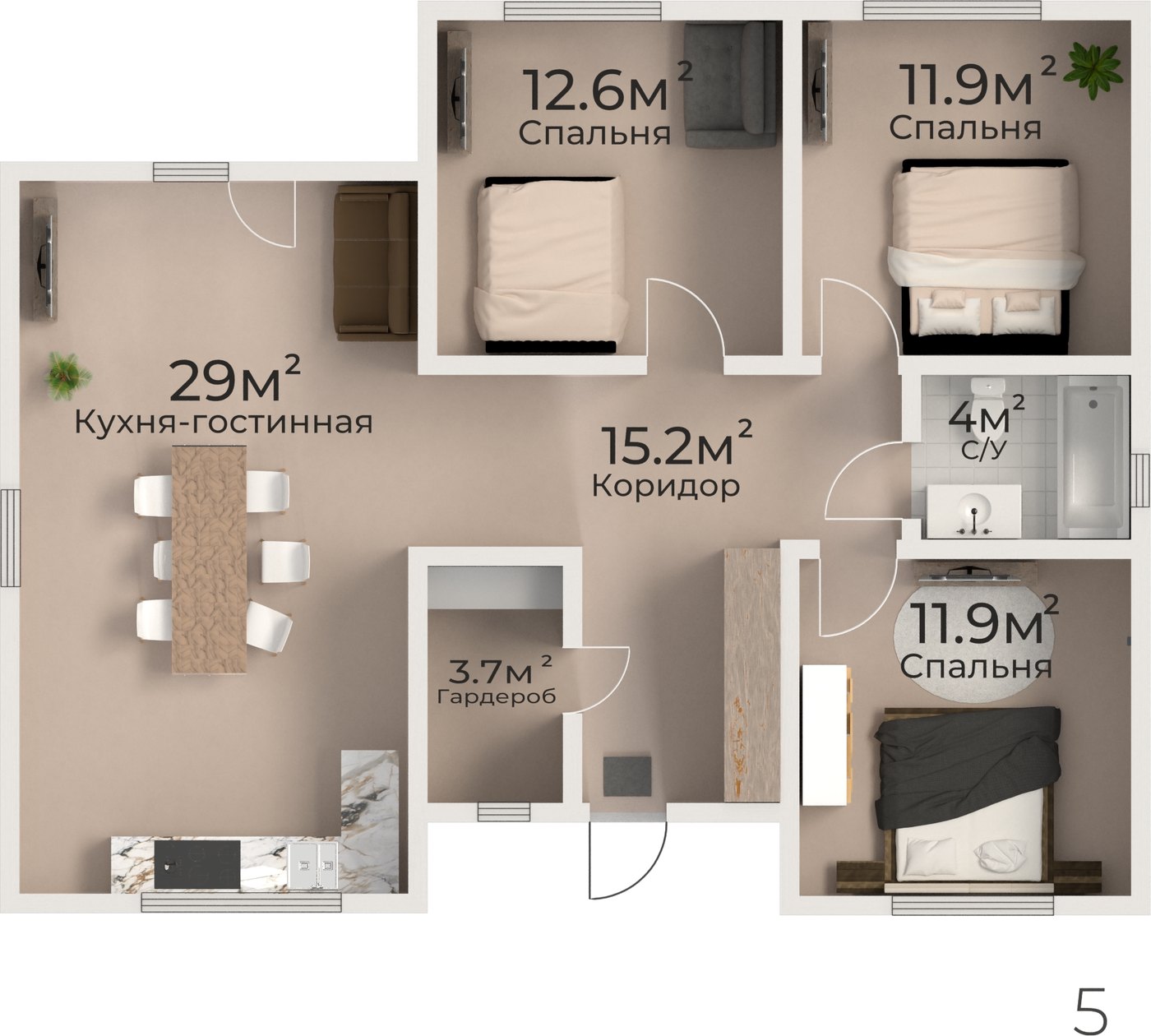 Планировка дома 88 м² с площадями комнат