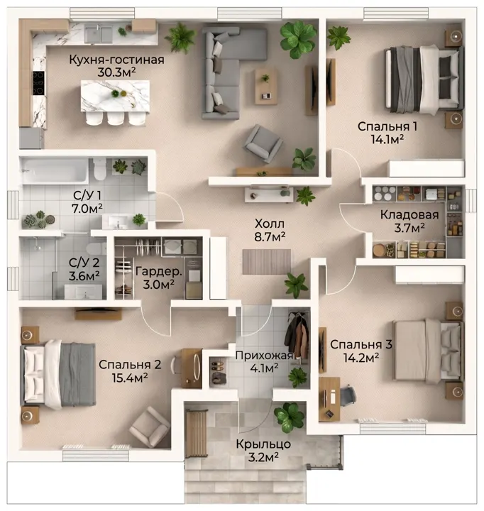 Планировка дома 120 м², вариант 2