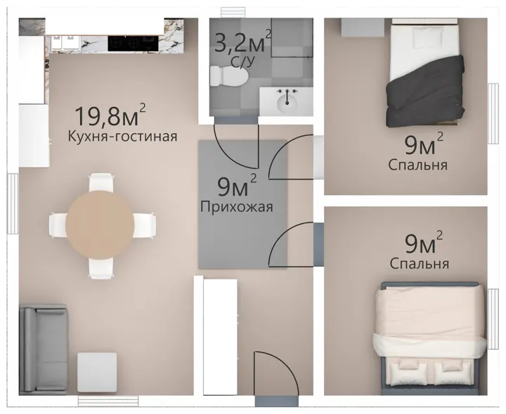 Планировка дома 50 м², вариант 1
