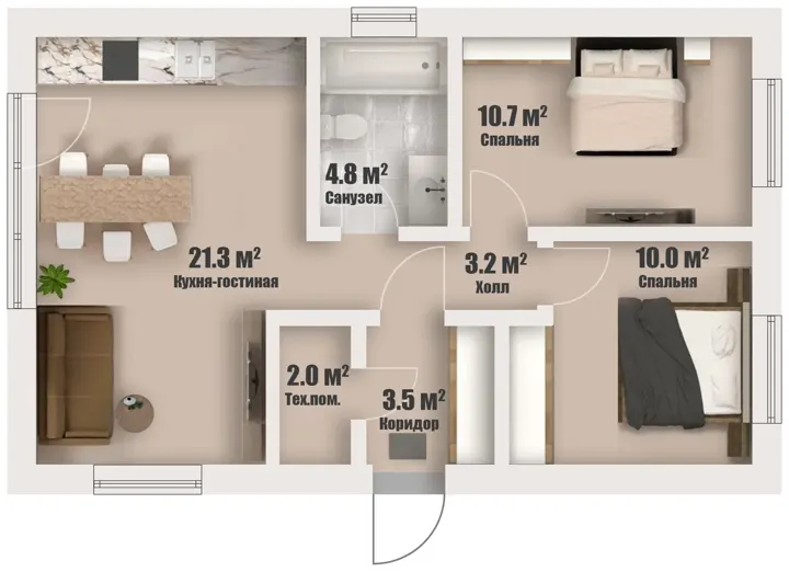 Планировка дома 60 м², вариант 1