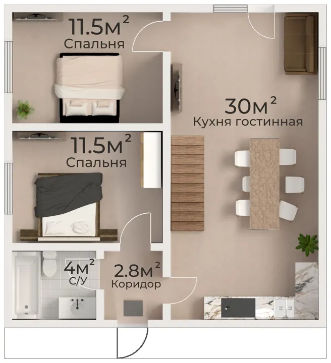 Планировка дома 60 м², вариант 2