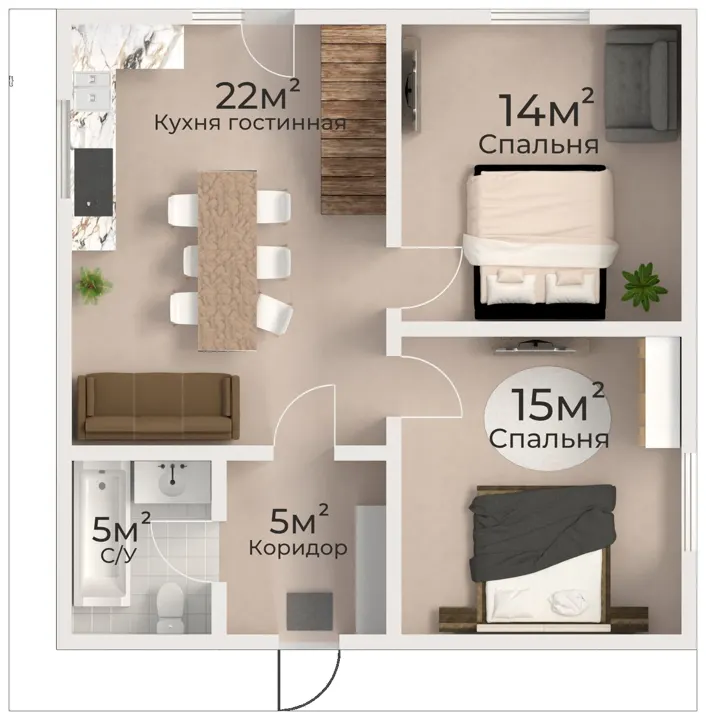Планировка дома 60 м², вариант 3