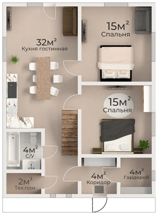 Планировка дома 75 м², вариант 1
