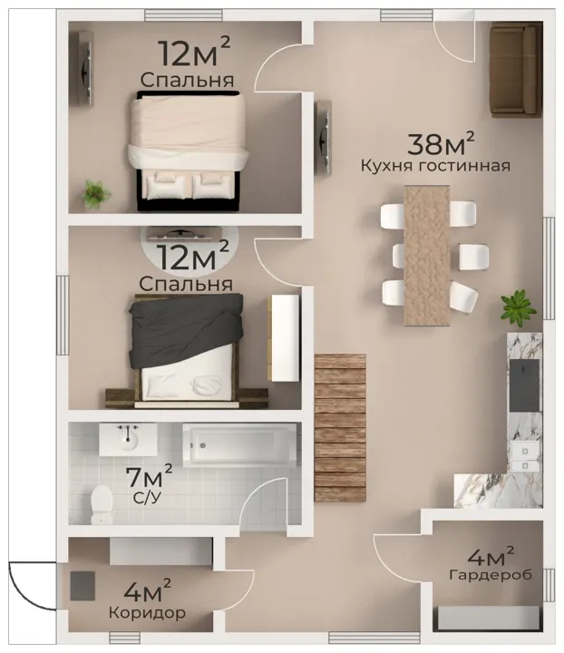 Планировка дома 75 м², вариант 2