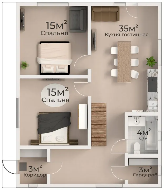 Планировка дома 75 м², вариант 3