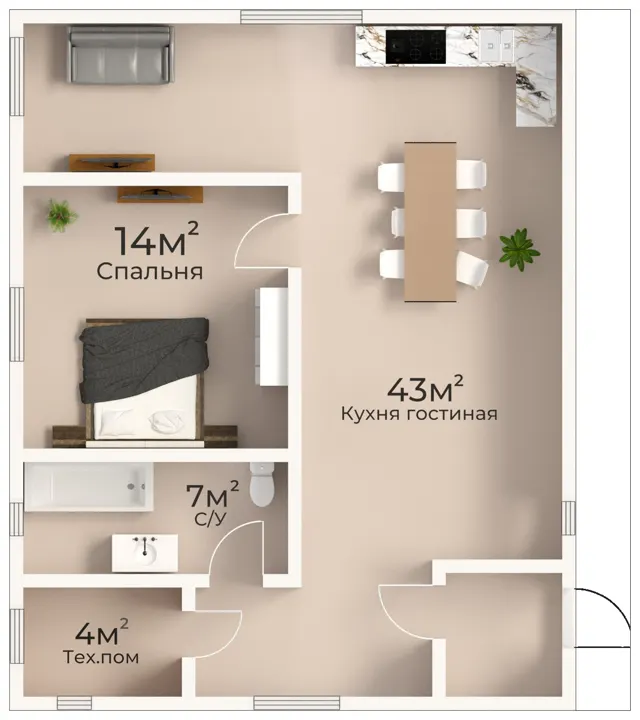 Планировка дома 75 м², вариант 6