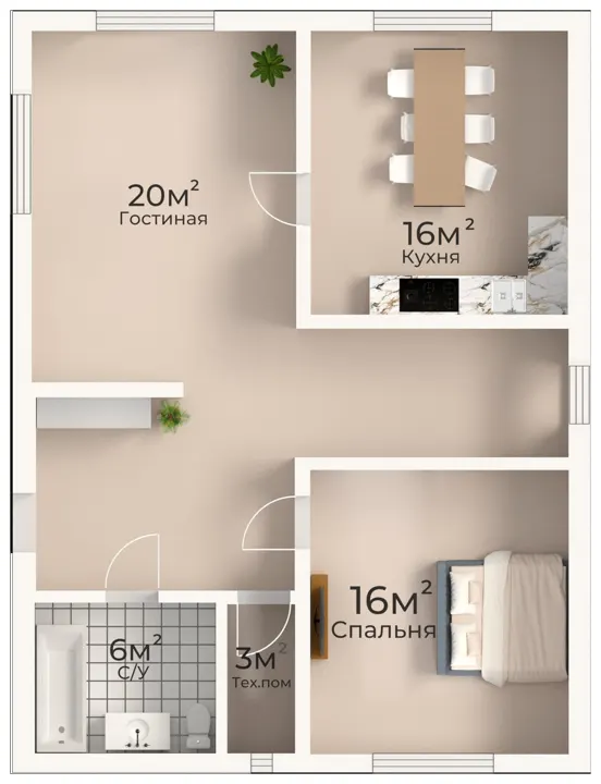 Планировка дома 75 м², вариант 7
