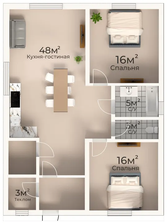 Планировка дома 75 м², вариант 8