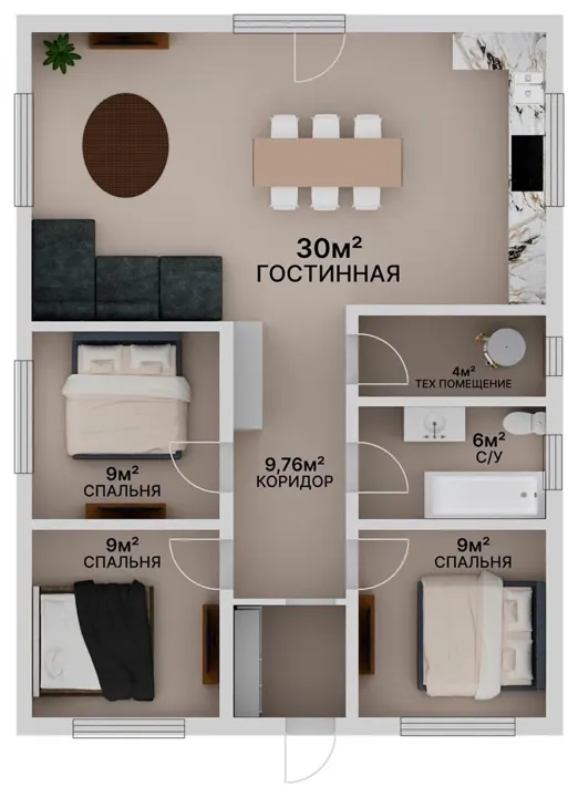Планировка дома 80 м², вариант 1