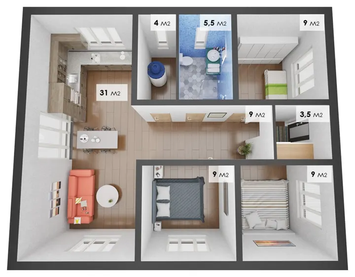 Планировка дома 80 м², вариант 3