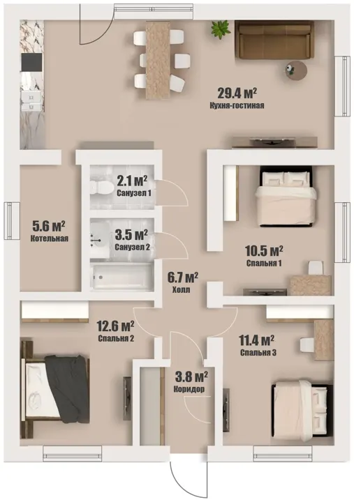 Планировка дома 96 м², вариант 2